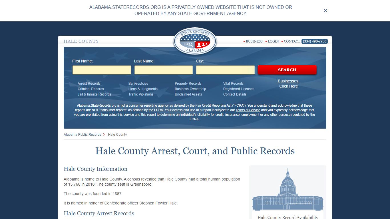 Hale County Arrest, Court, and Public Records